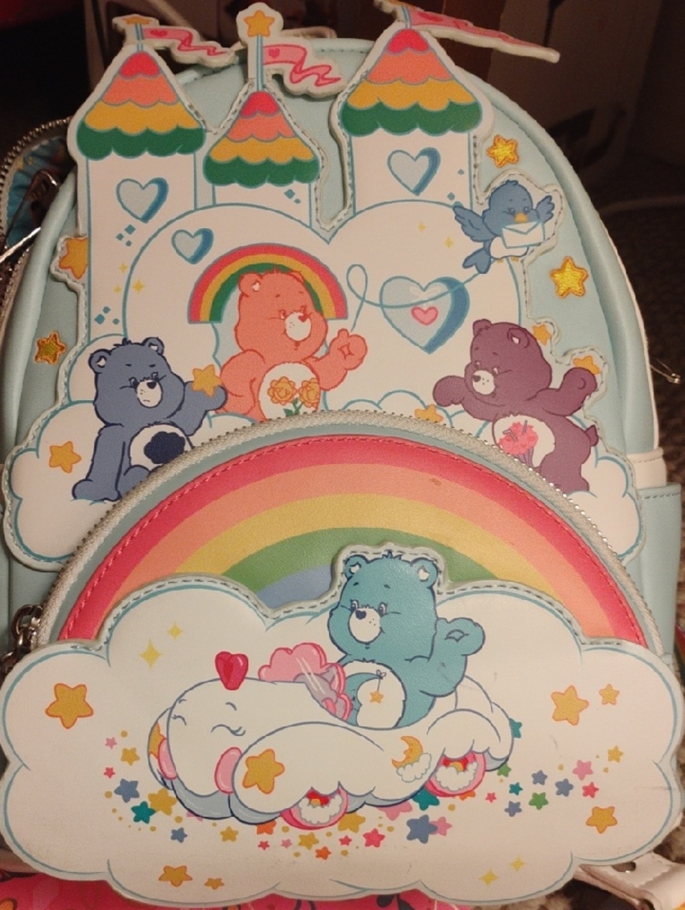 Care Bears  Light Blue Rainbow Castle Mini Backpack Loungfly